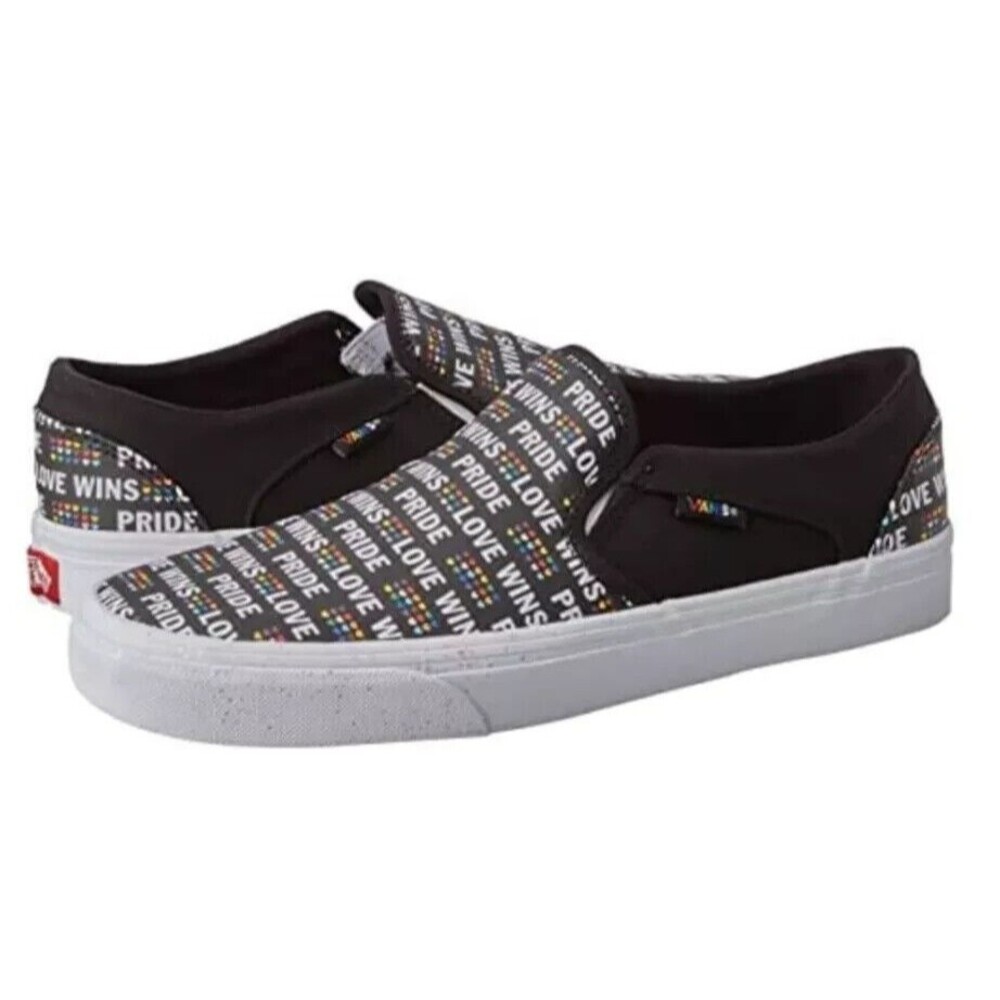 Vans Pride Womans Size 8 Love Wins Asher Slip On Black Glitter Rainbow S…
